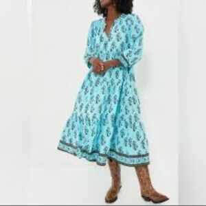 Tuckernuck Turquoise Floral Long Sleeve caftan Dress
